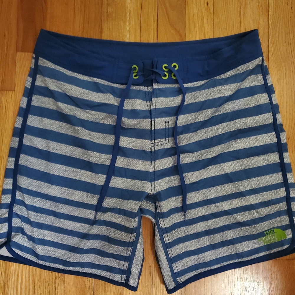 The North Face Men’s Navy and Light Gray Striped Swim Shorts